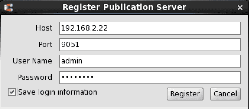 Save login information option for a publication server