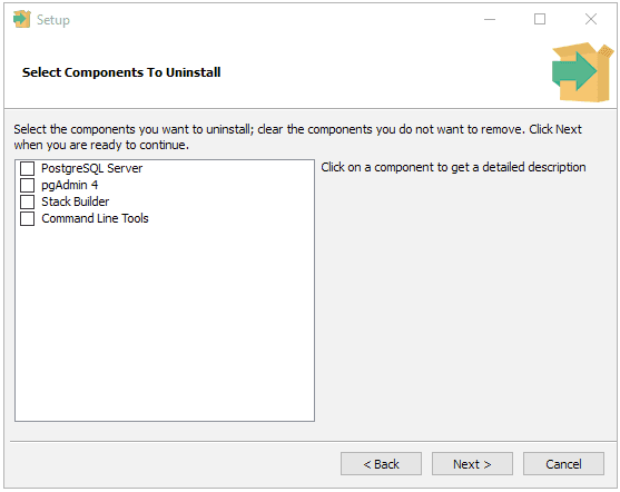 Select the components to uninstall