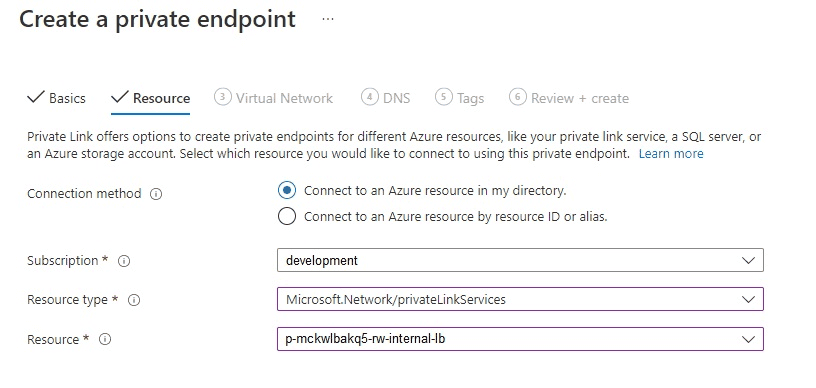 create private endpoint resource