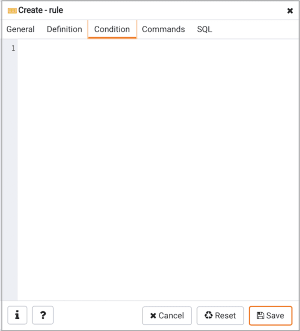 Create Rule dialog - Condition tab