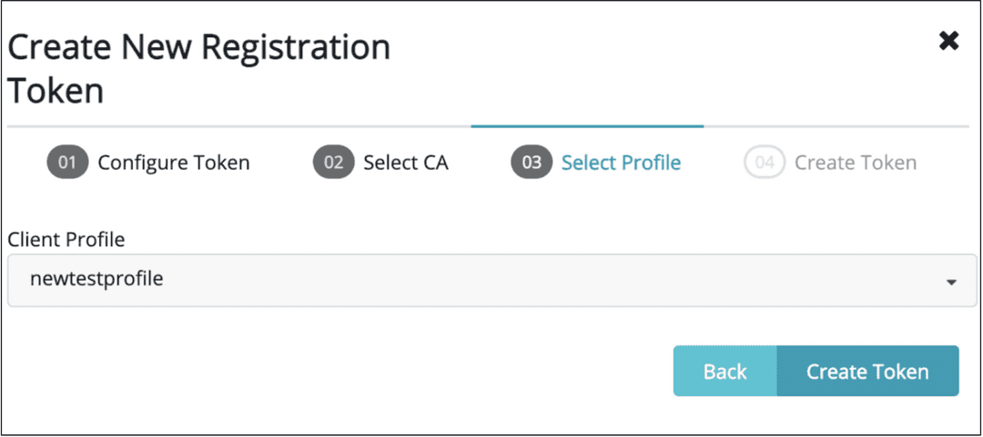 Create New Registration Token Select Profile