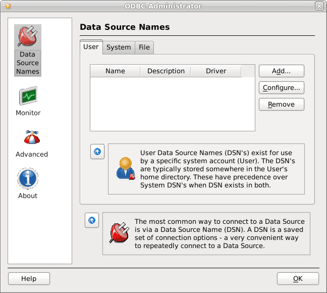 The unixODBC Data Source Administrator