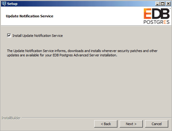 The Update Notification Service window