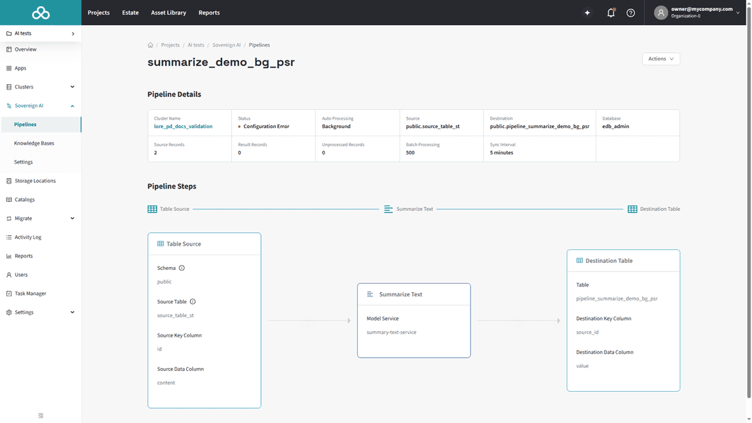 Pipeline list entry showing a Configuration Error status badge