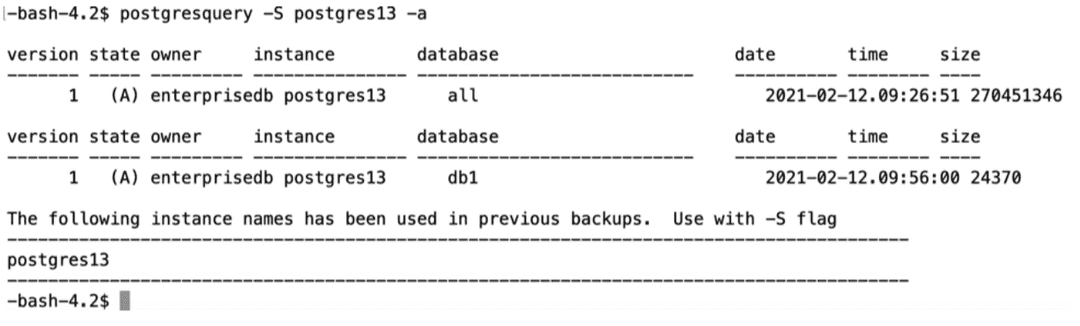 Query of Available Backups
