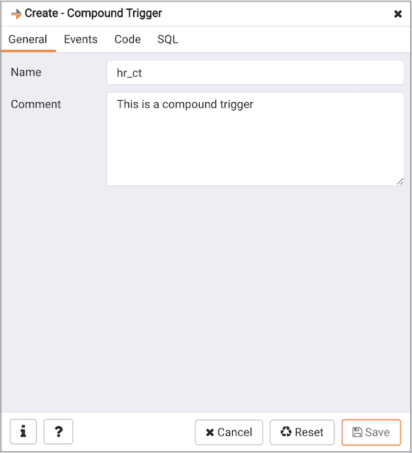 Create Compound Trigger dialog - General tab