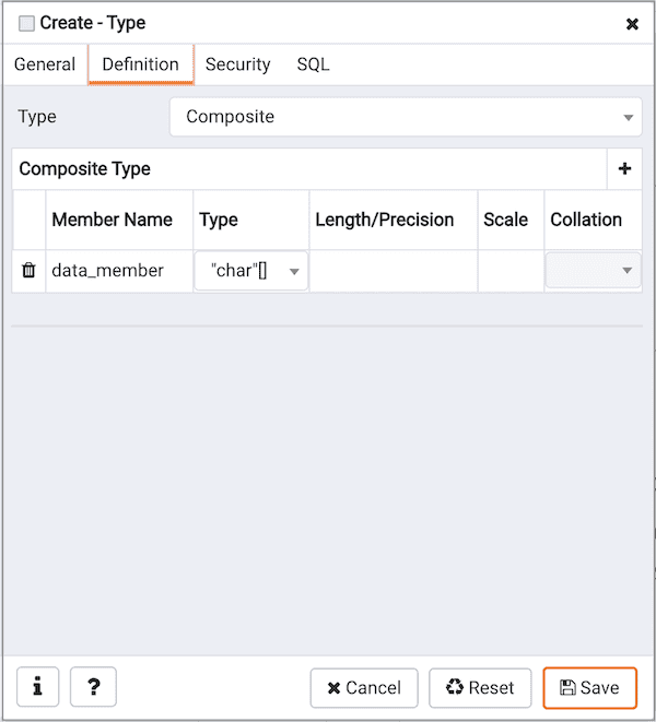 Create Type dialog - Definition tab - Composite section