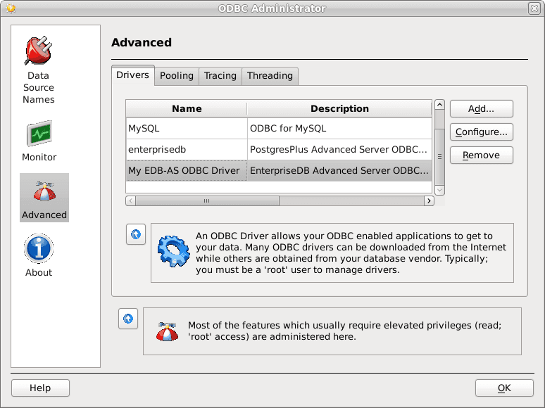The Drivers tab shows the new driver definition