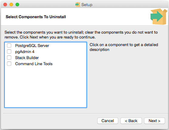 Selecting the components to uninstall