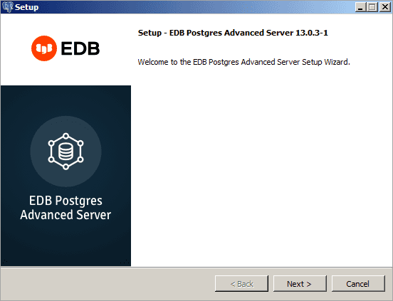 The Advanced Server installer Welcome window