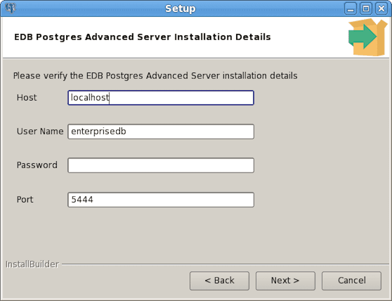 The Advanced Server installation details window