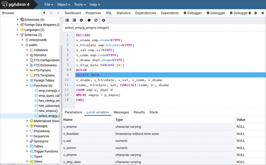 EDB Docs - EDB Postgres Advanced Server v18 - Debugger interface overview
