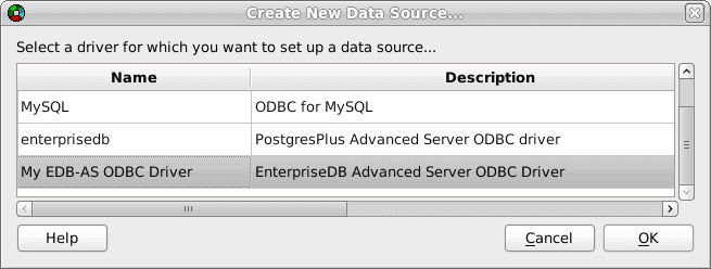 Select a driver for the named data source