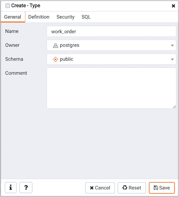 Create Type dialog - General tab