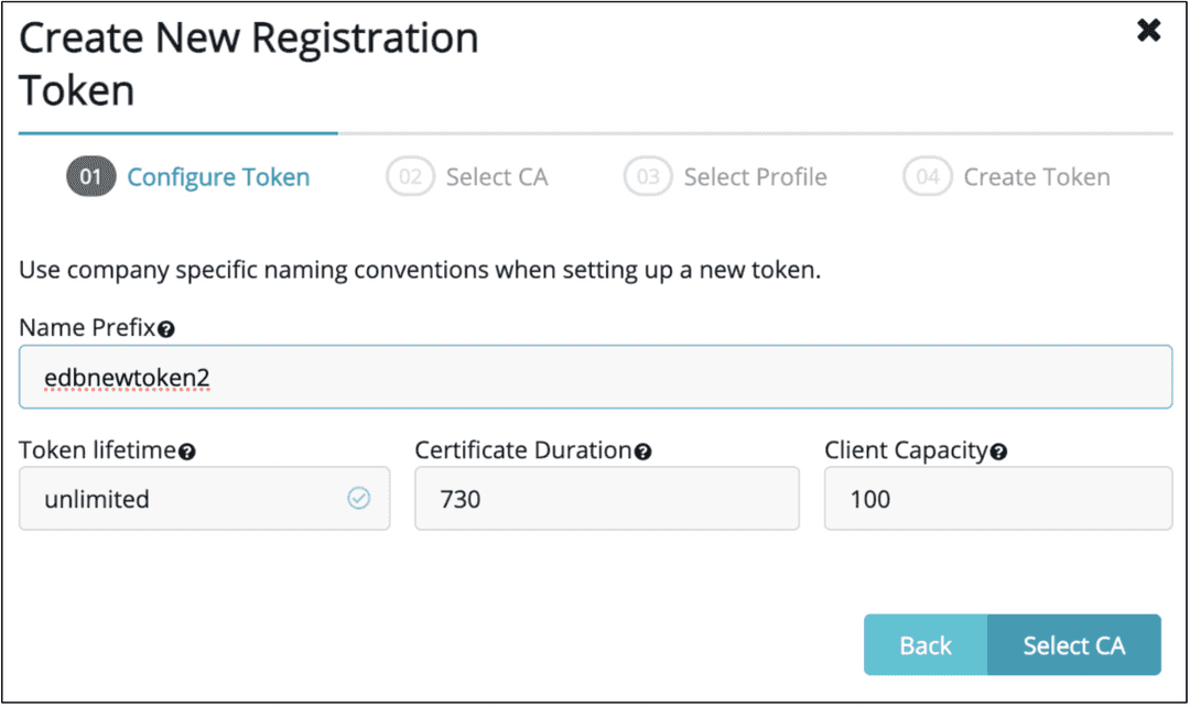 Create New Registration Token Name