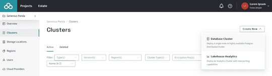 EDB Docs - The Project and Clusters views