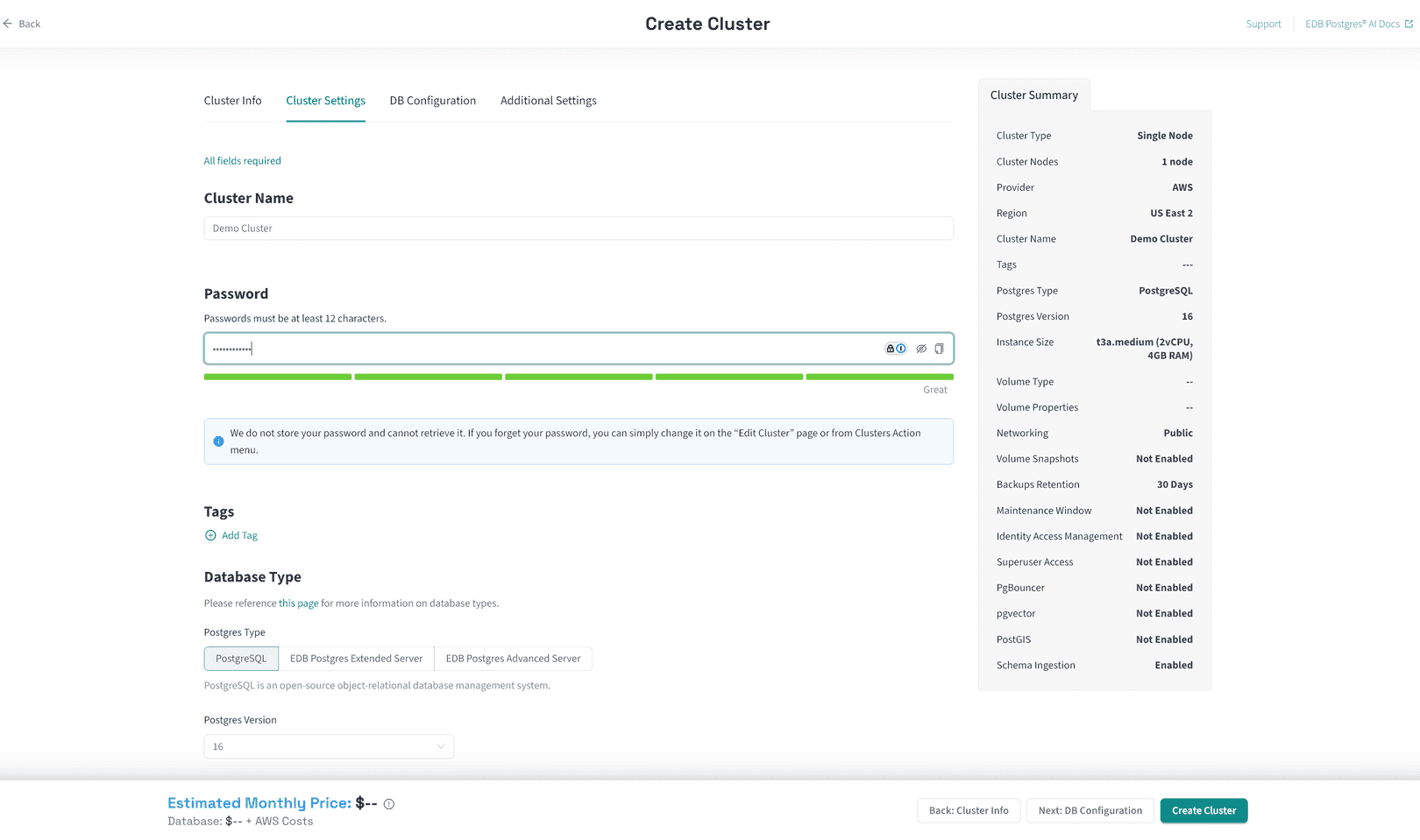 EDB Docs - Creating a database cluster