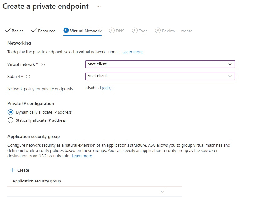 create private endpoint virtual network
