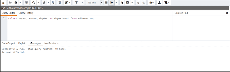 Query tool - Query Editor - Message tab