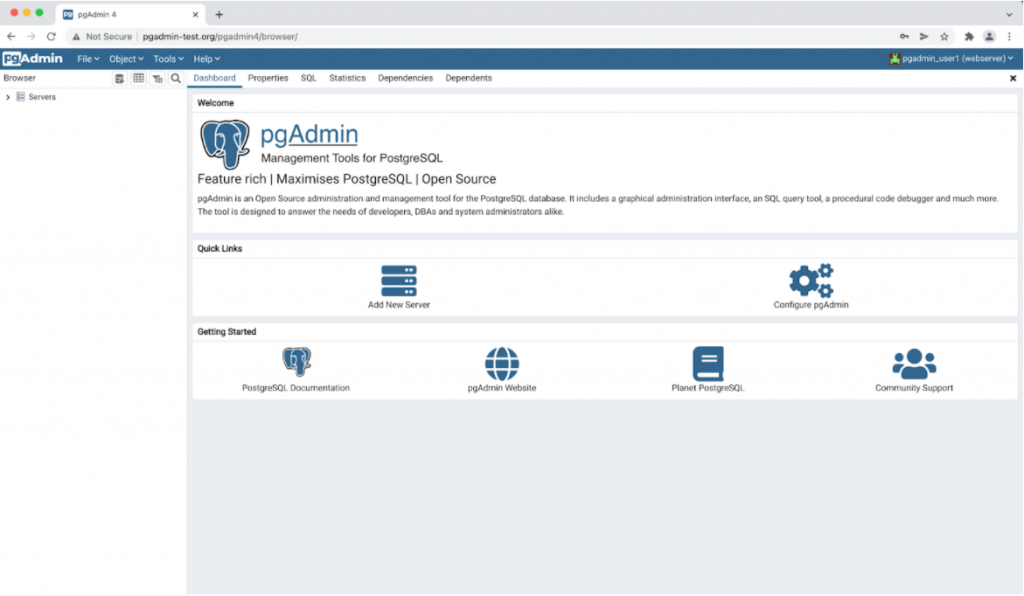 pgadmin test website screenshot