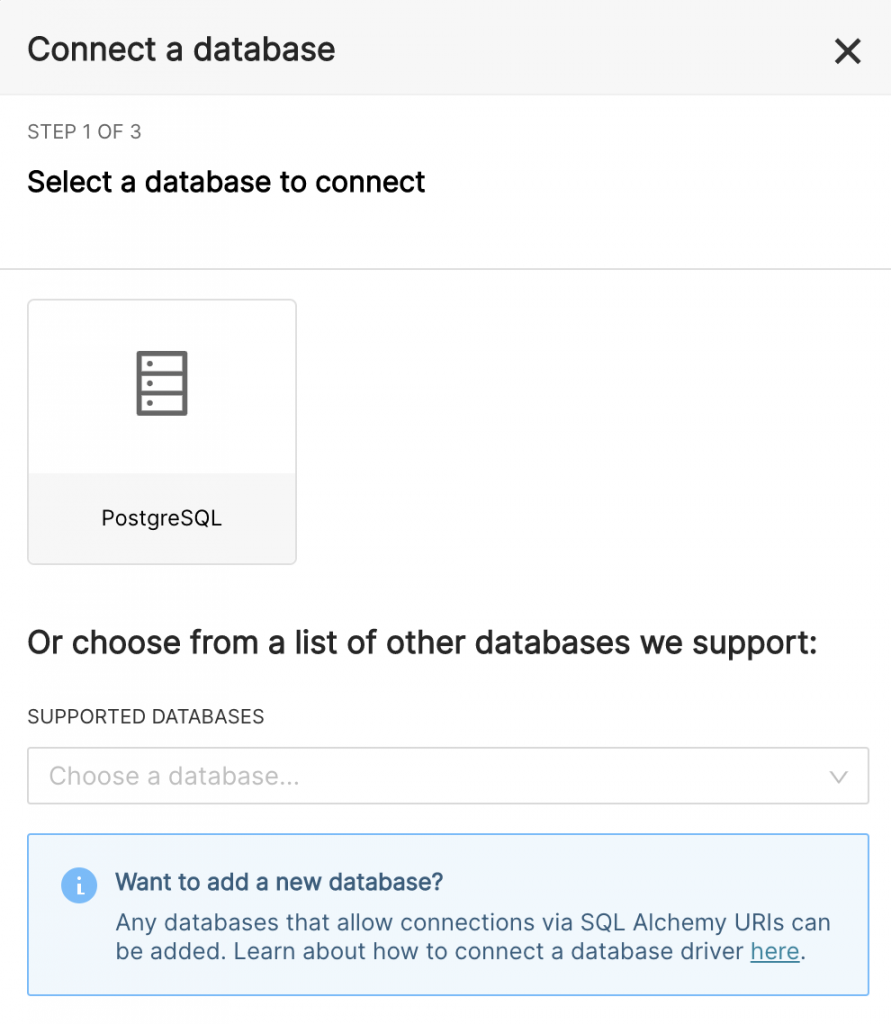 Database selection window