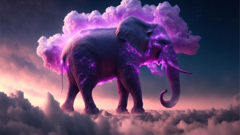Elephant walking on clouds