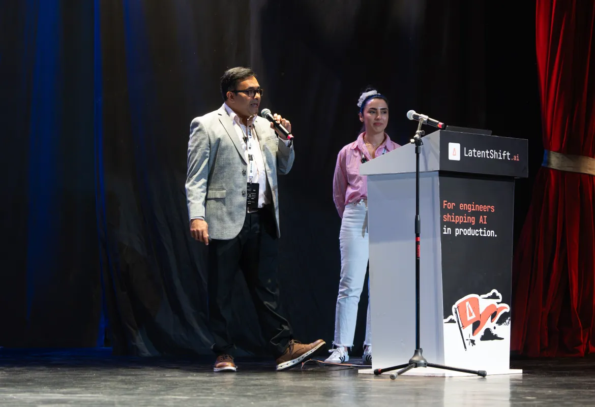 Jigar Mody and Bilge Ince on stage at LatentShift.AI in Istanbul, Turkey