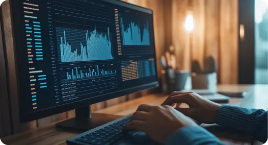 Photo of a computer screen with graphs