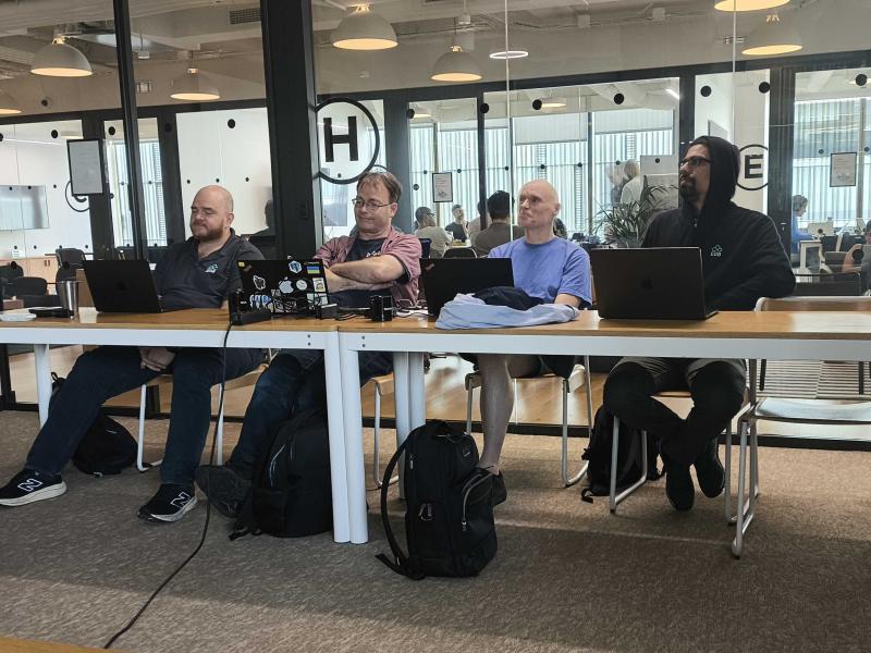 Nishant at the program kick-off in Barcelona, in the black EDB hoodie