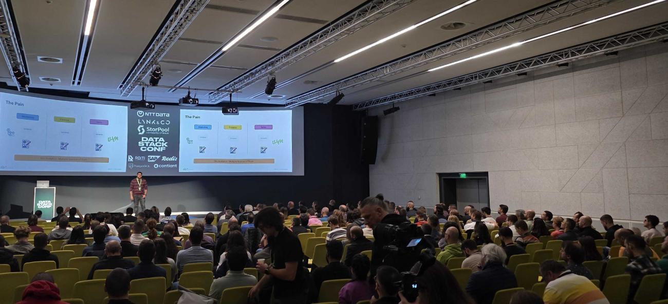 Karthik Dulam on stage for his talk 