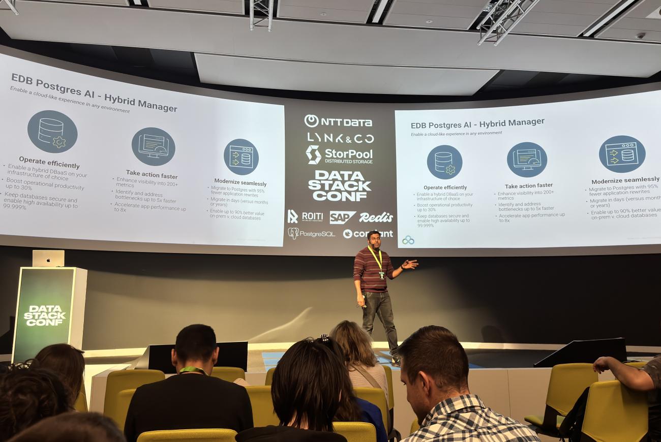 Karthik Dulam on stage for his talk 