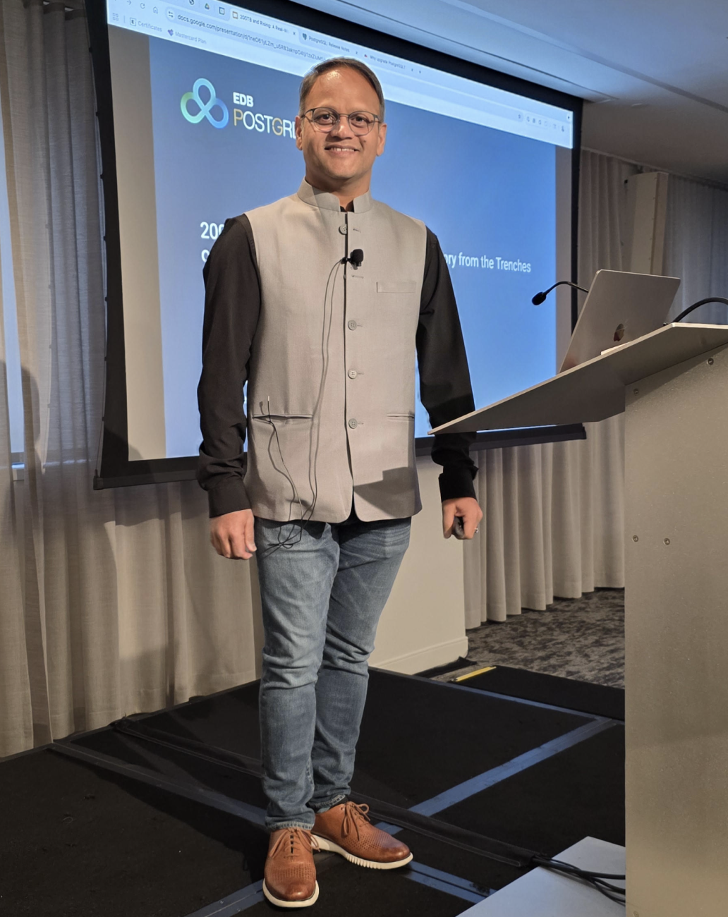 Vibhor Kumar giving his talk on "200TB and Rising: A Real-World Upgrade Story from the Trenches of PostgreSQL"