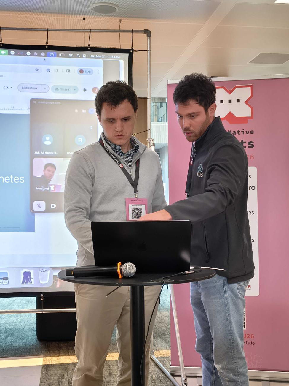 Gabriele Fedi and John Long during their Cloud Native Rejekts talk