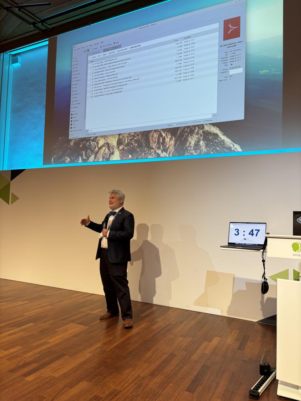 Bruce Momjian during his PGConf DE lightning talk