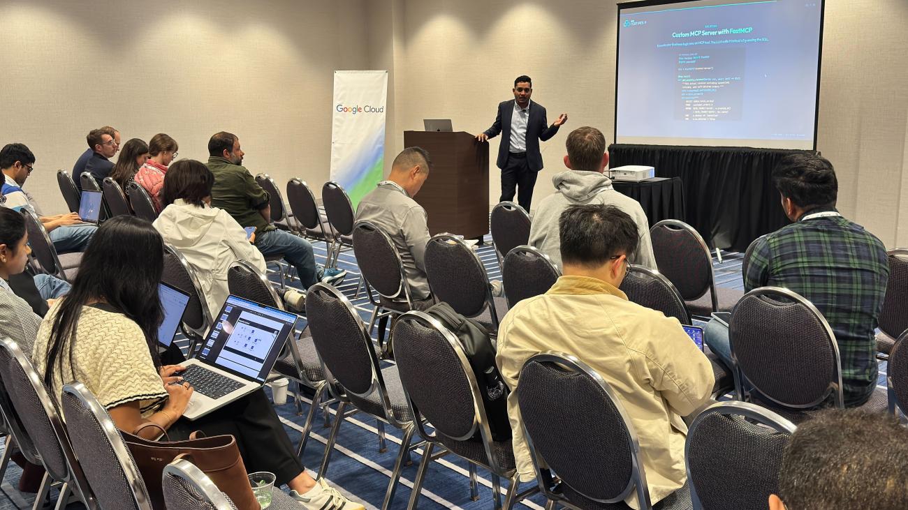 Yogesh Jain starting his presentation on MCP at Postgres Conference San Jose