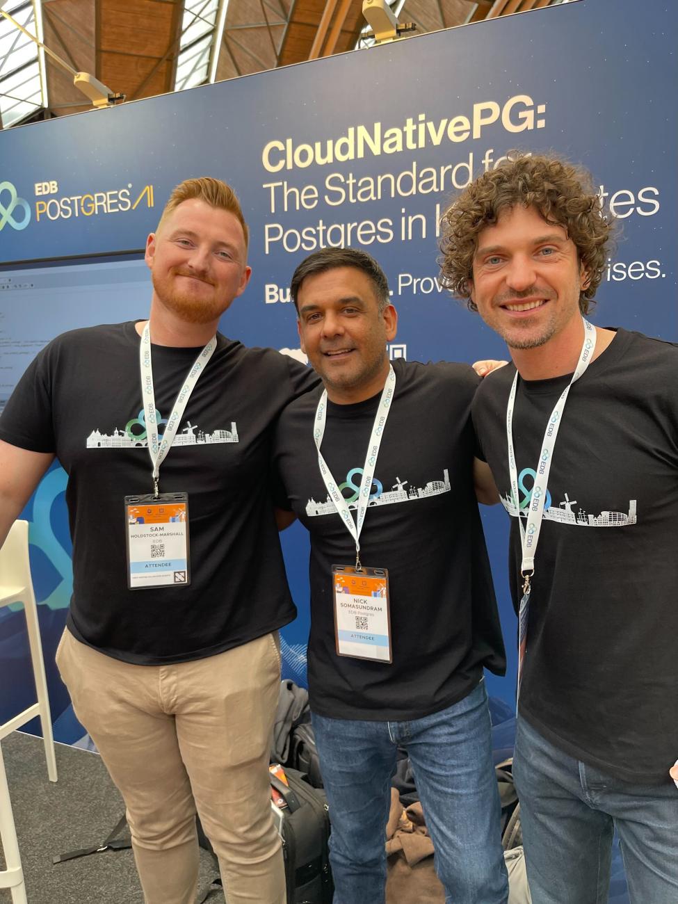 Sam Holdstock-Marshall, Nick Somasundram and Jurij Fuhrmann at KubeCon