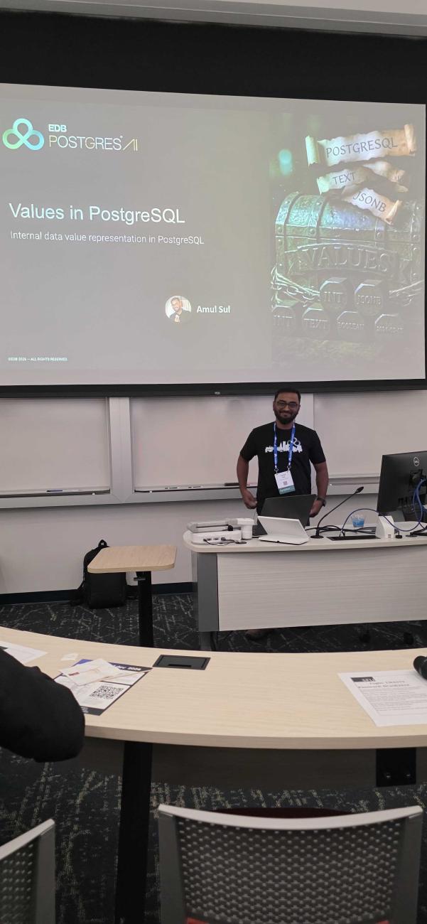 Amul Sul presenting at PGConf.dev