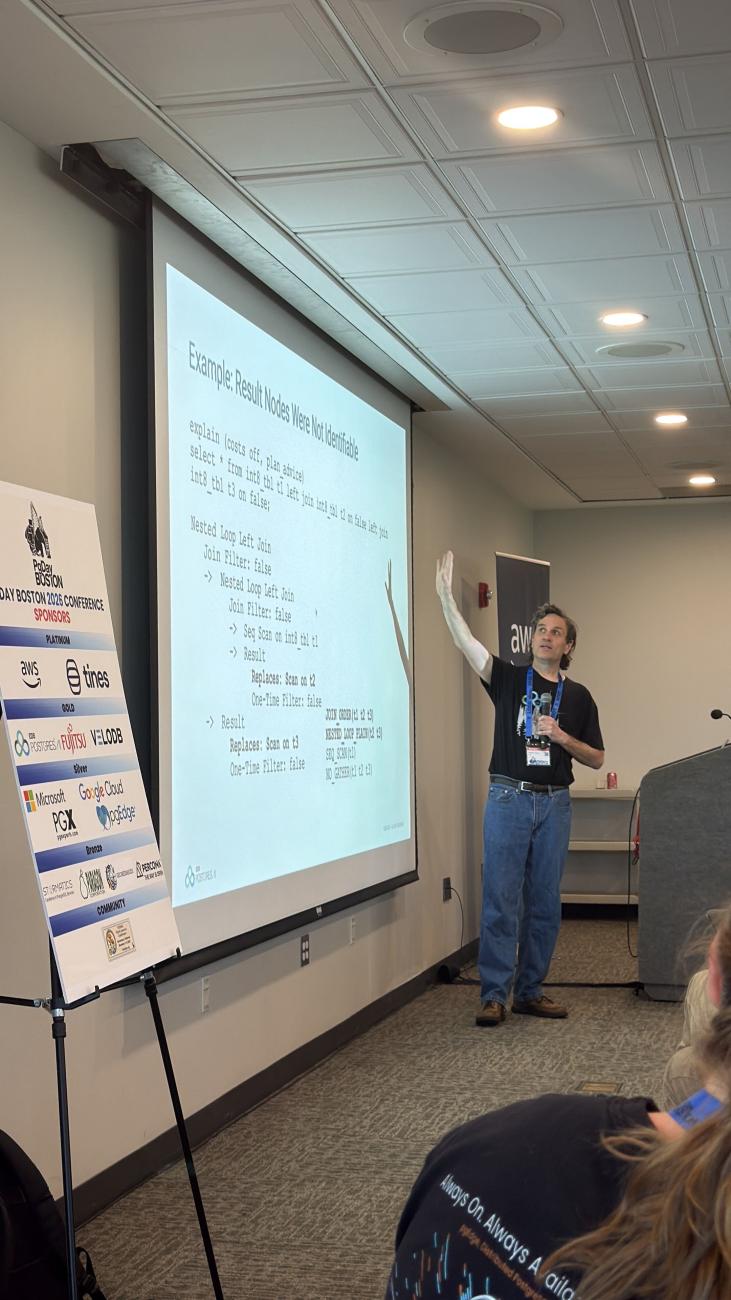 Robert Haas presenting at PGDay Boston