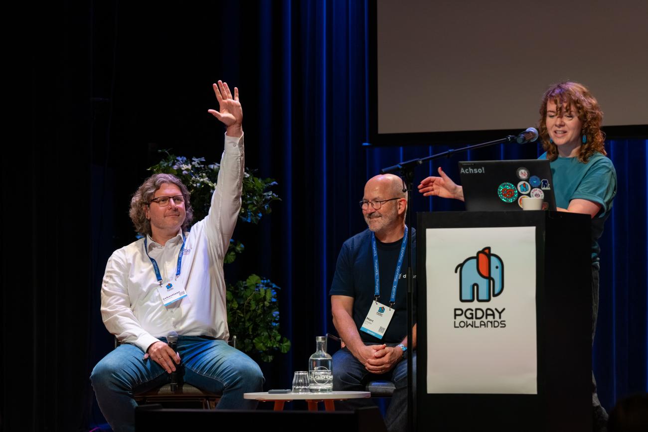 Floor Drees leading the PgDay Lowlands debate