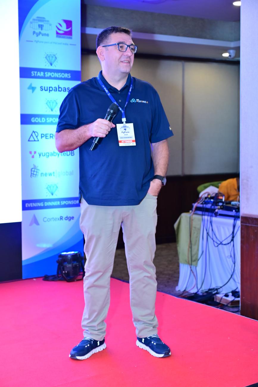 Max Romanenko presenting at PgPune