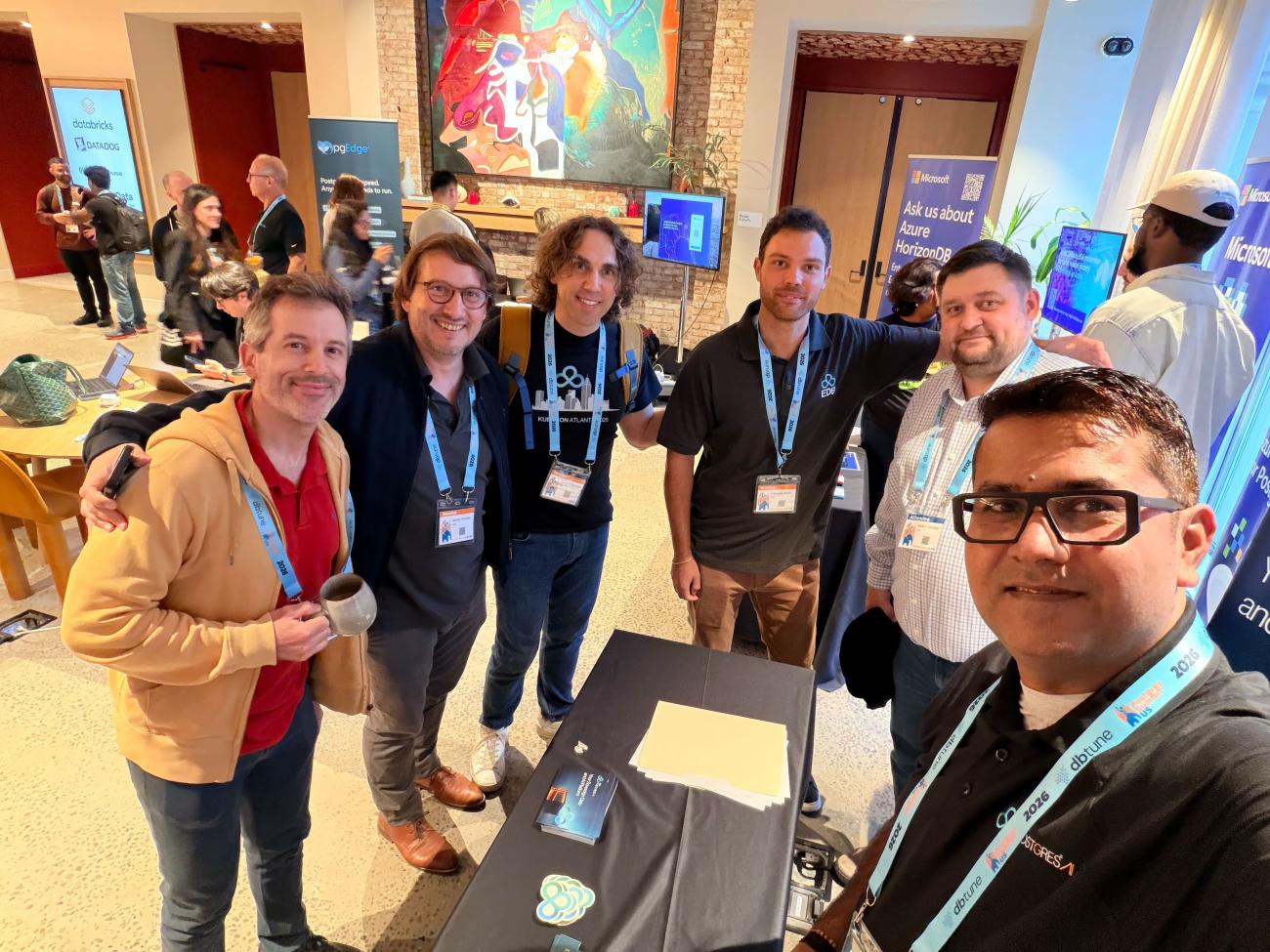Danny Navo, Xavier Fischer, Gabriele Bartolini, Gabriele Fedi, Andrei Vorobiev, and Alok Mishra at Postgres Summit US