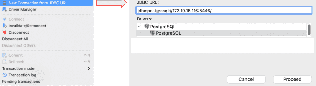 New Connection from JDBC URL