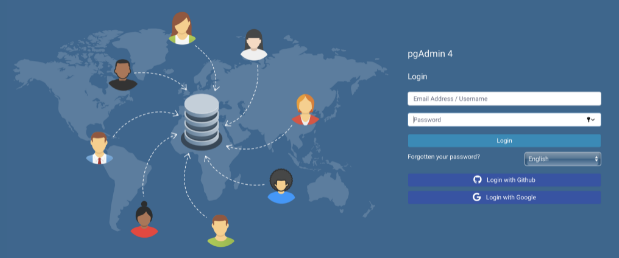 pgAdmin login screen