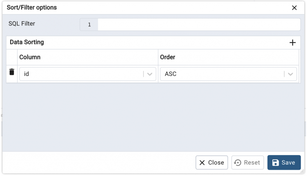 sort / filter options