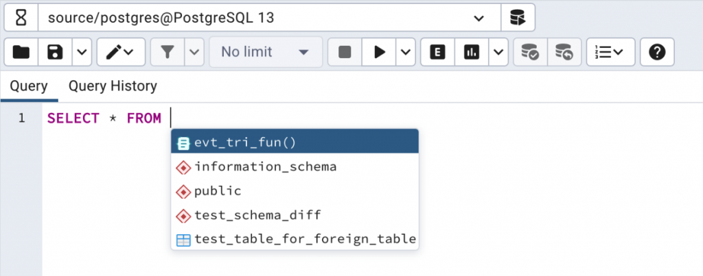 Search path in the query tool