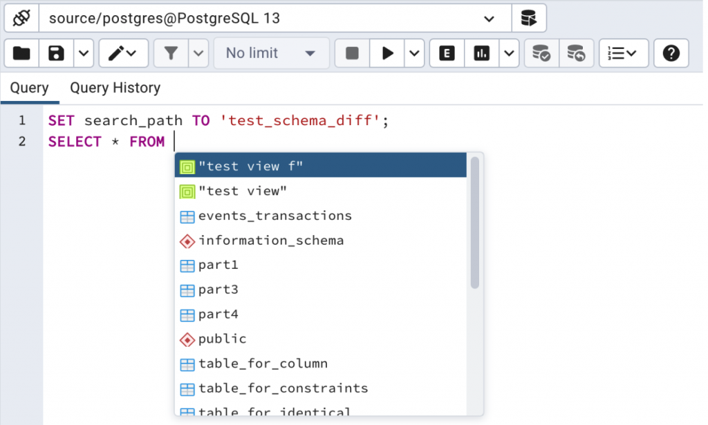 Set search path in the query tool