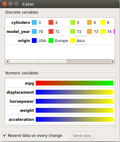 Color widget can be used to set better matched colors to variable values.