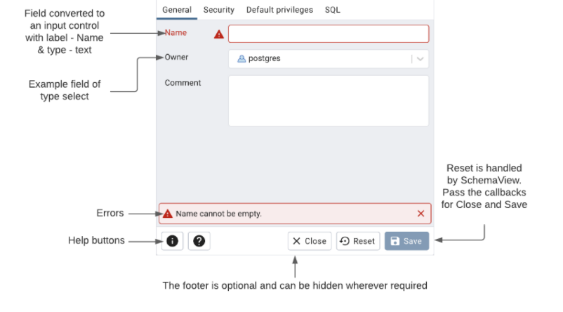 Formviewer screenshot showing input control options