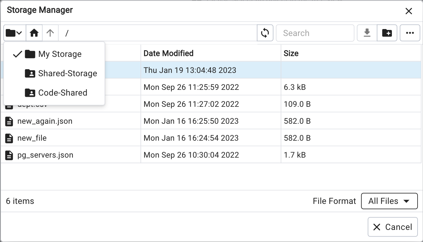 shared storage dropdown